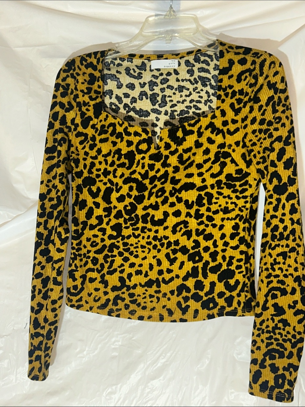 Ten Sixty Sherman Mustard and Black Leopard Ribbed Long-Sleeve Top